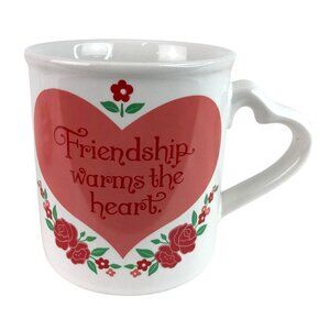 Friendship Warms the Heart Floral Heart Motif Coffee Mug Cup Heart Handle